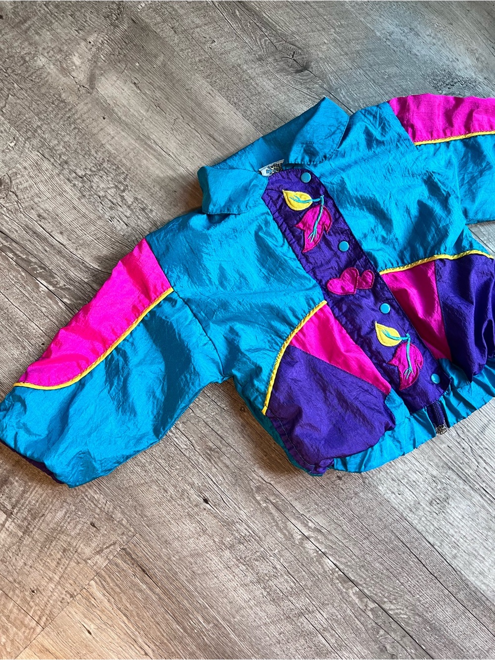 Retro Cuties by Judy Colorblock Windbreaker Jacket in Teal, Purple & Hot Pink